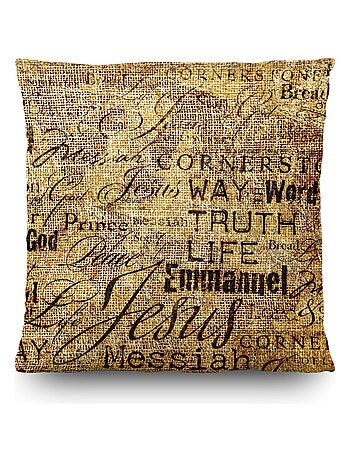 Coussin doré avec écriture - 45 cm x 45 cm