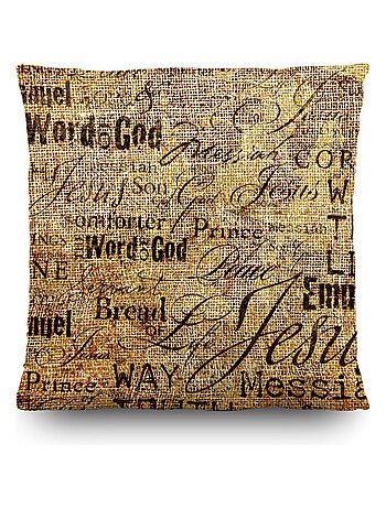 Coussin doré avec écriture - 45 cm x 45 cm