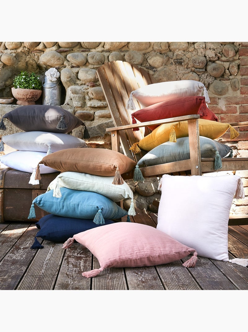 Coussin Double Gaze Coton Gaia Gris nuage - Kiabi