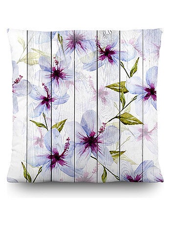 Coussin effet fleurs sur du bois - 45 cm x 45 cm