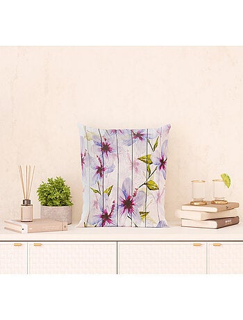 Coussin effet fleurs sur du bois - 45 cm x 45 cm
