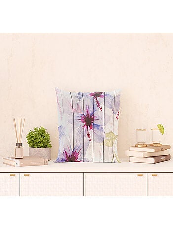 Coussin effet fleurs sur du bois - 45 cm x 45 cm