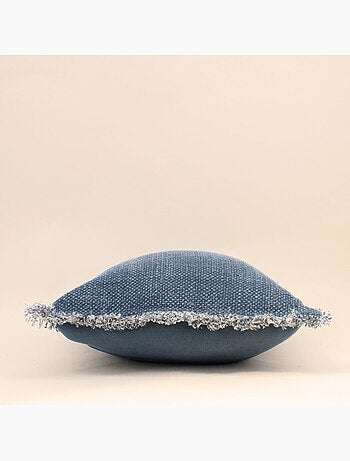 Coussin effet jean à franges 40x40cm
