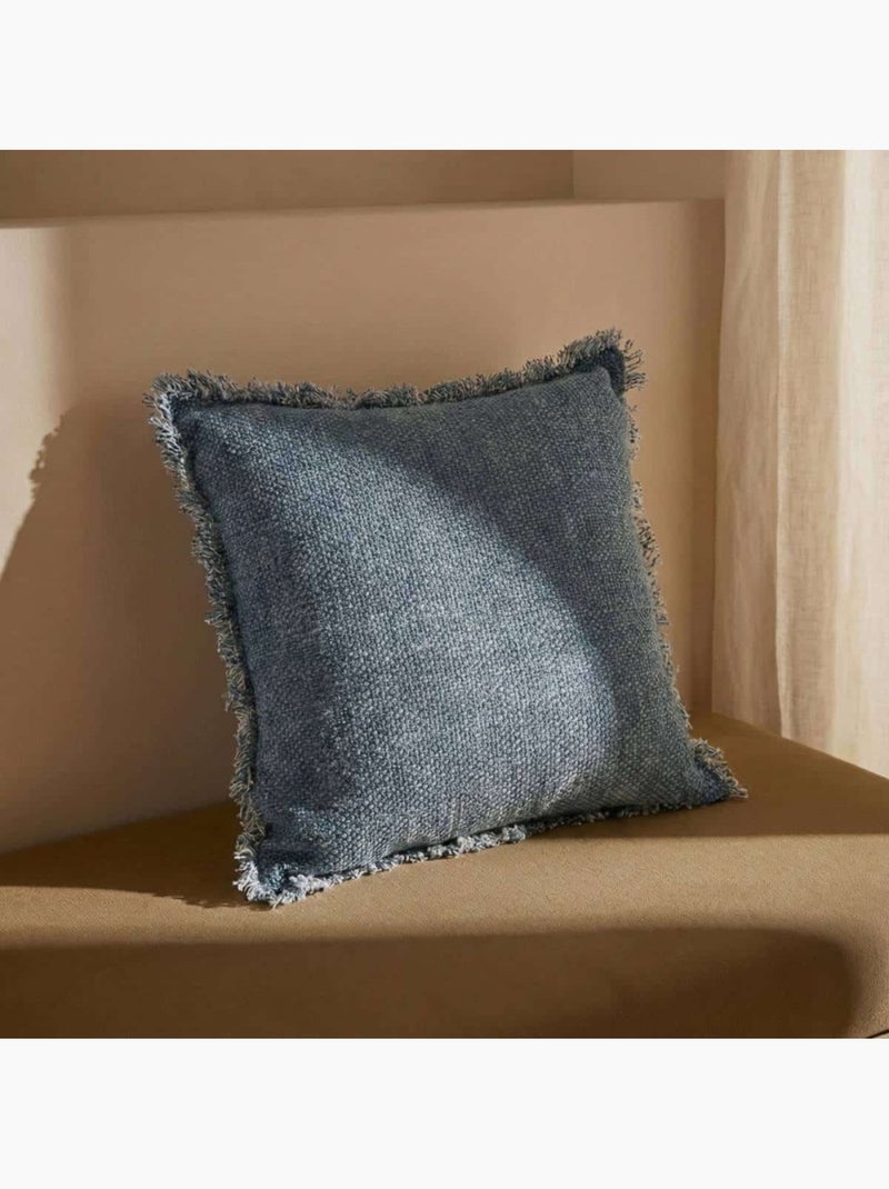 Coussin effet jean à franges 40x40cm Bleu - Kiabi