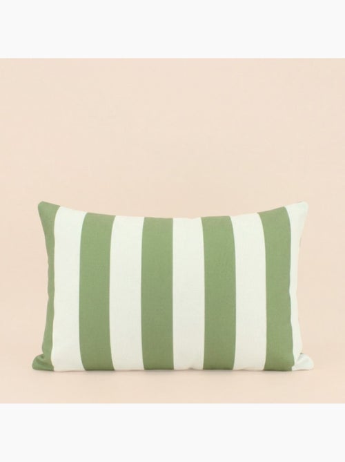 Coussin effet lin déperlant rayé vert, blanc 30x50cm - Kiabi