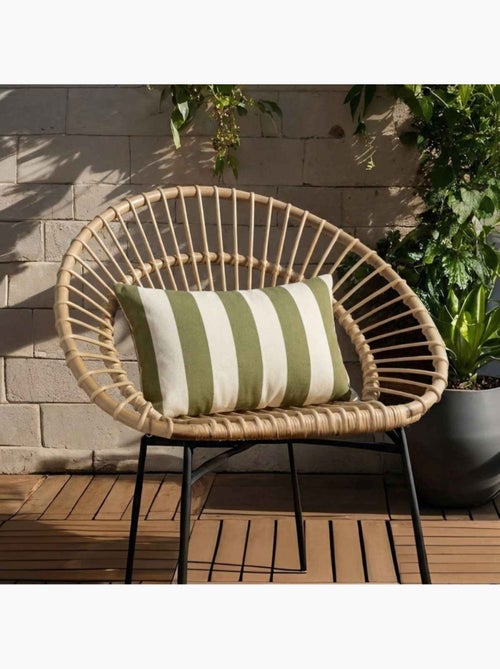 Coussin effet lin déperlant rayé vert, blanc 30x50cm - Kiabi