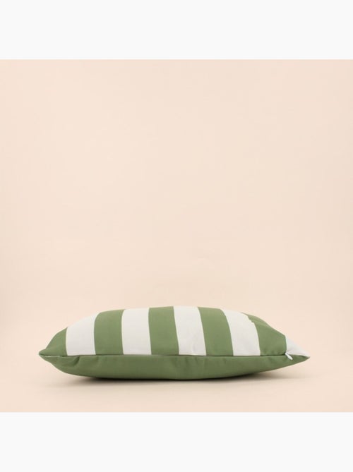 Coussin effet lin déperlant rayé vert, blanc 30x50cm - Kiabi