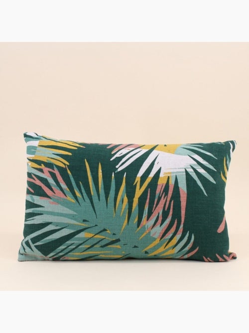 Coussin effet lin motifs feuillage vert 30x50cm - Kiabi