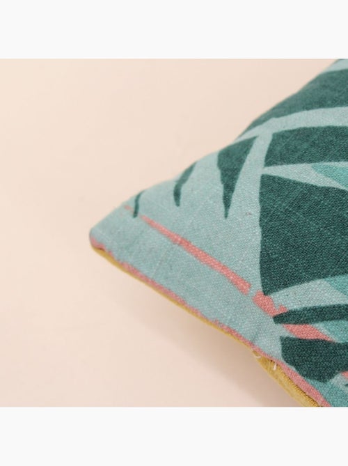 Coussin effet lin motifs feuillage vert 30x50cm - Kiabi