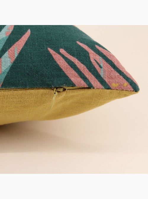 Coussin effet lin motifs feuillage vert 30x50cm - Kiabi