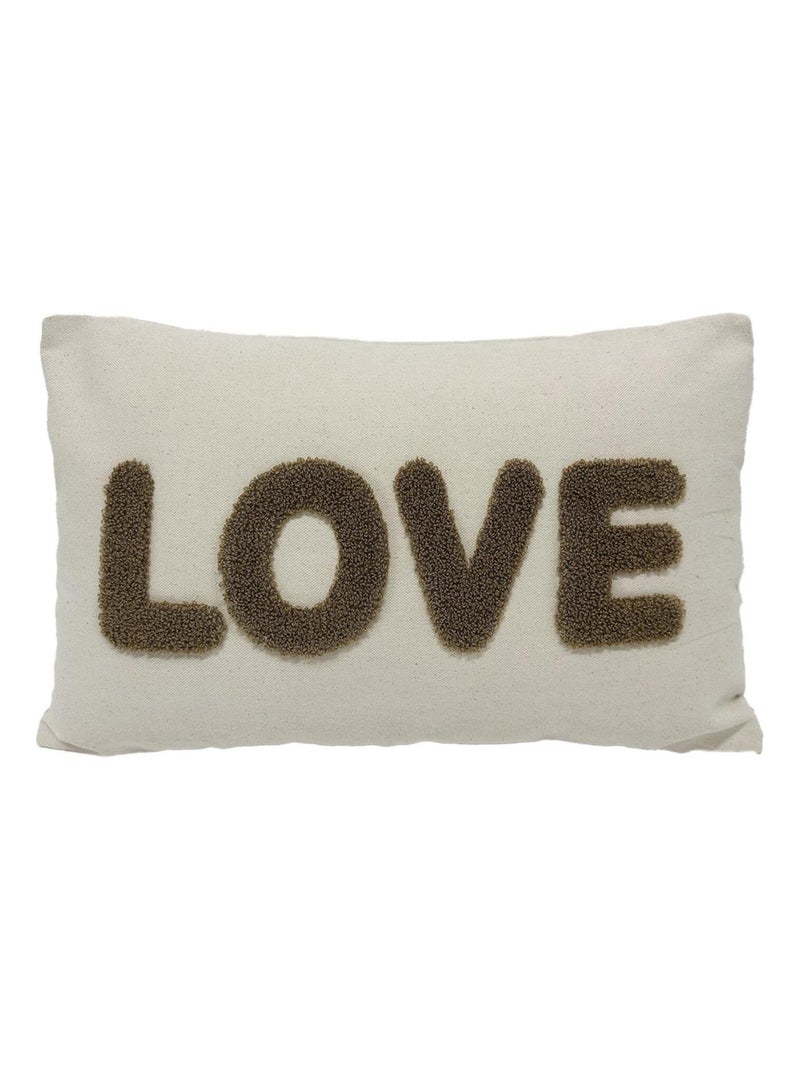 Coussin en  bouclette Love Beige - Kiabi