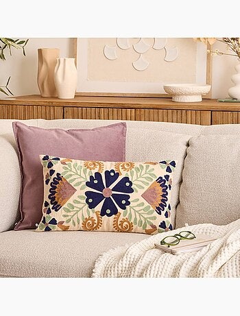 Coussin en coton brodé déhoussable HARY