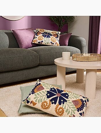 Coussin en coton brodé déhoussable hary