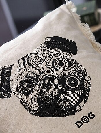 Coussin en coton DOGGY frangé 'Deko&co'