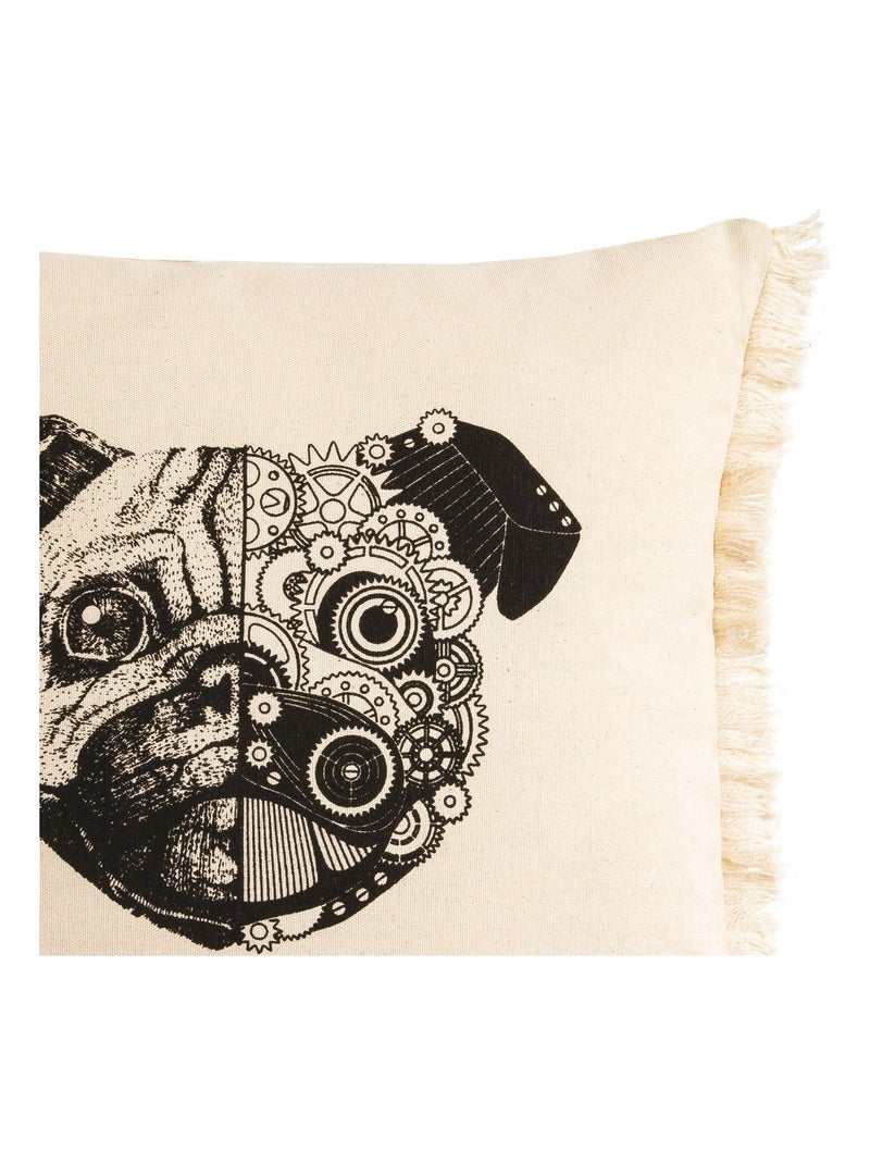 Coussin en coton DOGGY frangé 'Deko&co' Beige/Noir - Kiabi