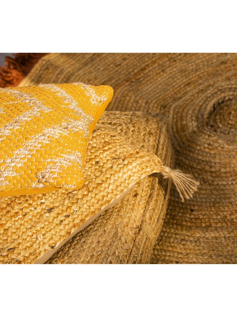 Coussin en coton et jute 'Deko&co' Moutarde - Kiabi