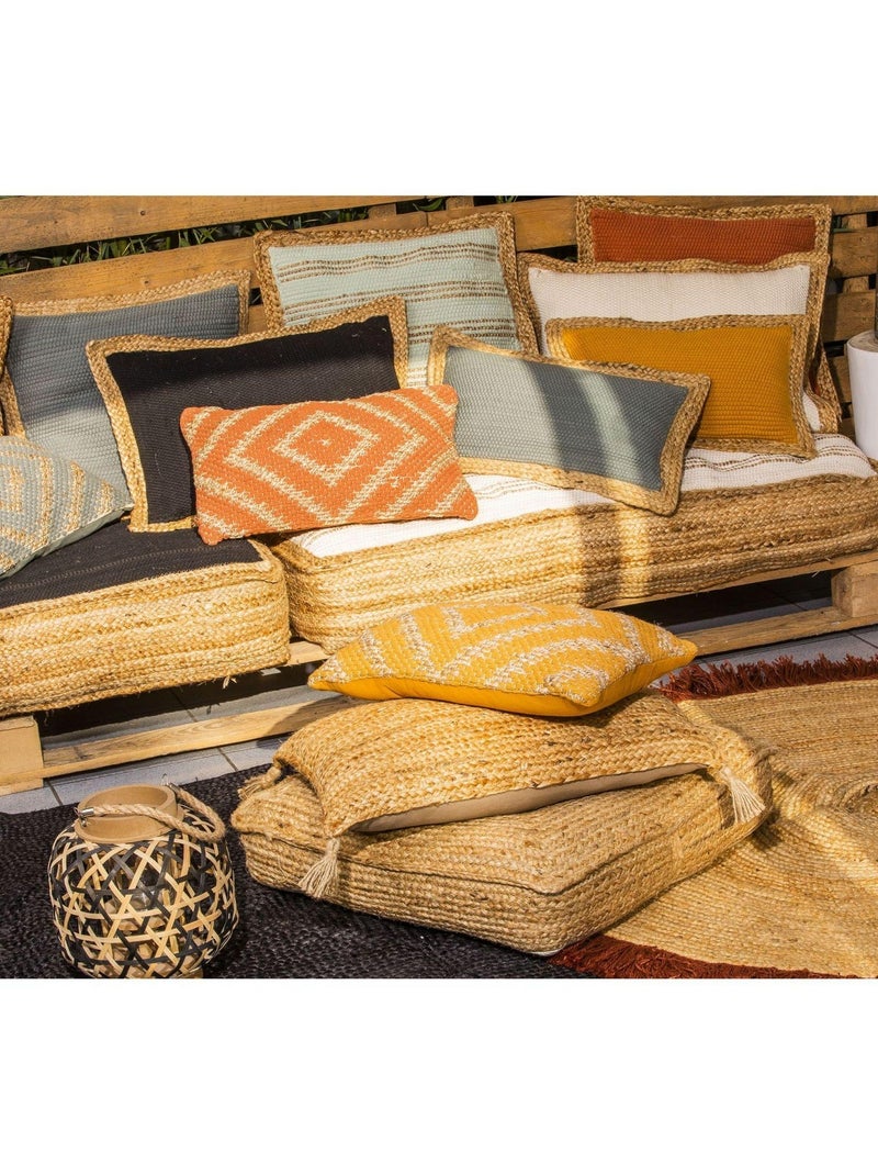 Coussin en coton et jute 'Deko&co' Moutarde - Kiabi