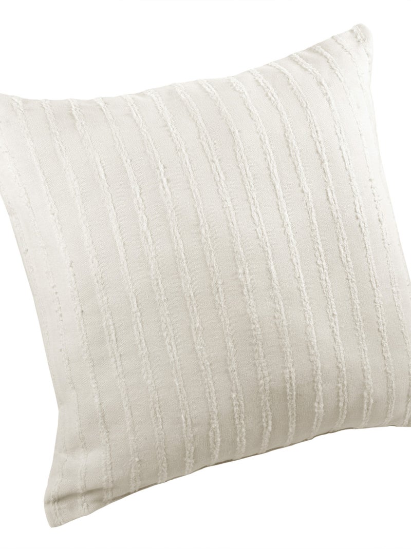Coussin en coton et lin avec fines rayures texturées Blanc - Kiabi