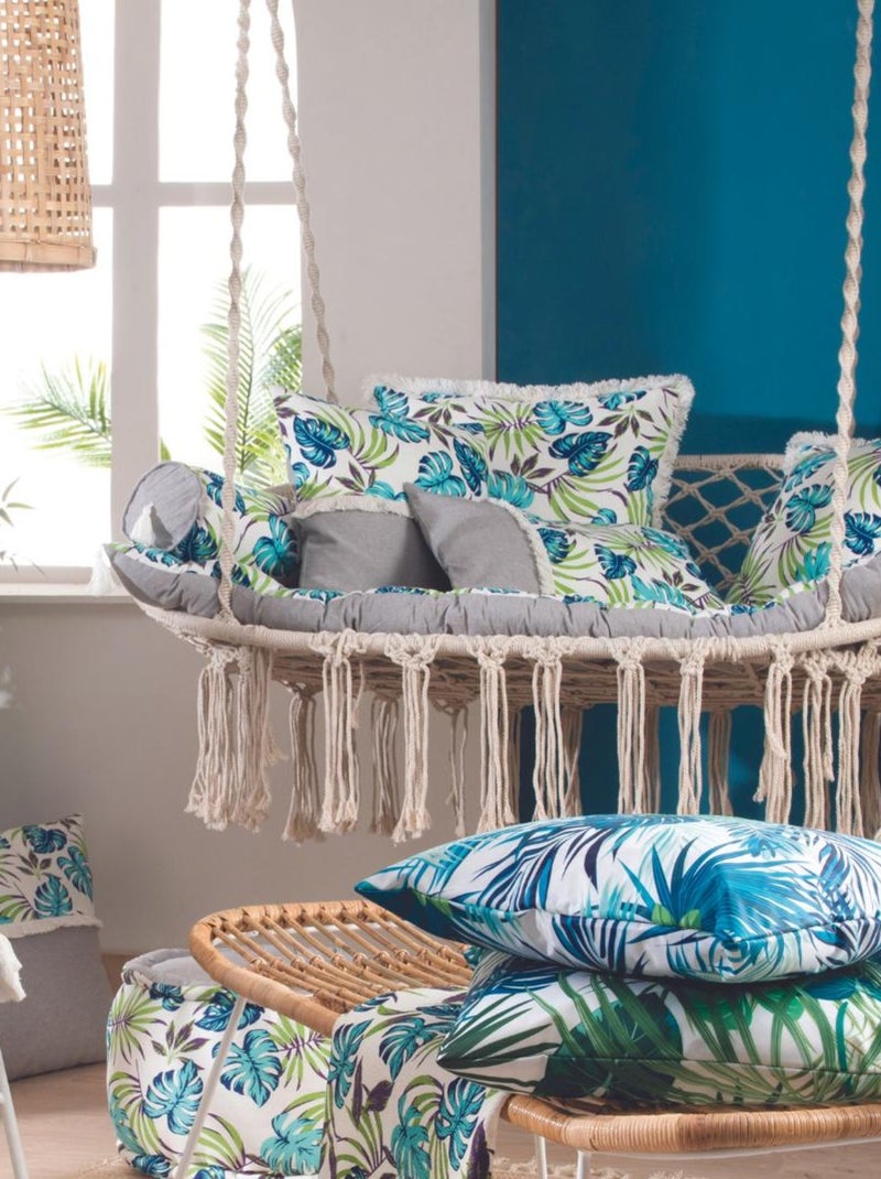 Coussin en coton EXOTIC BLUE 'Deko&co' Blanc Bleu Gris - Kiabi