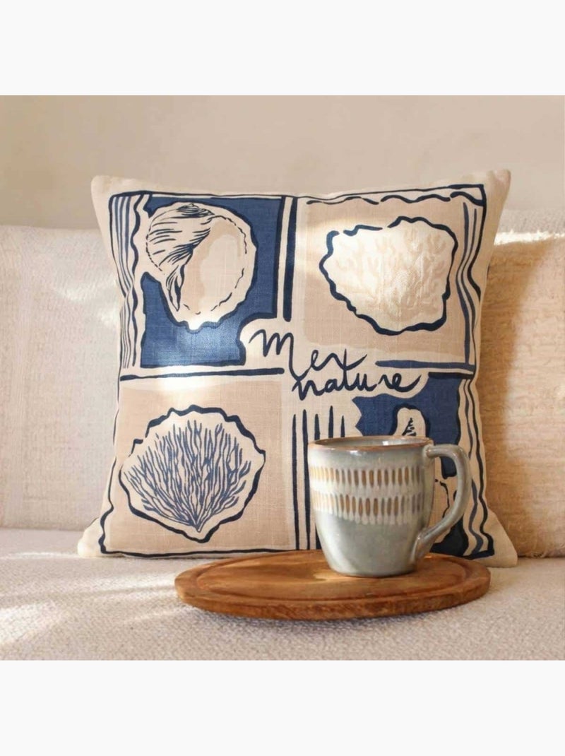 Coussin en coton flammé imprimé coquillages 40x40cm Bleu - Kiabi