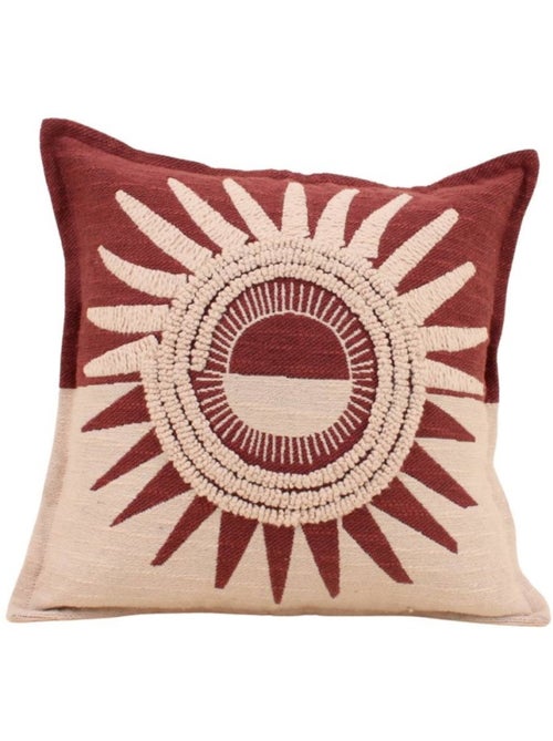 Coussin en coton flammé motif soleil brodé terracotta 45x45cm - Kiabi
