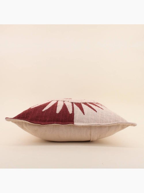 Coussin en coton flammé motif soleil brodé terracotta 45x45cm - Kiabi