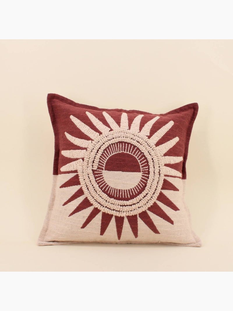 Coussin en coton flammé motif soleil brodé terracotta 45x45cm Terre cuite - Kiabi