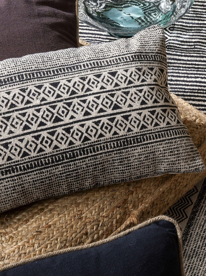 Coussin en coton imprimé AFRICA 'Deko&co' Blanc Noir Gris - Kiabi