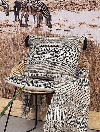 Coussin en coton imprimé avec pompons AFRICA 'Deko&co'