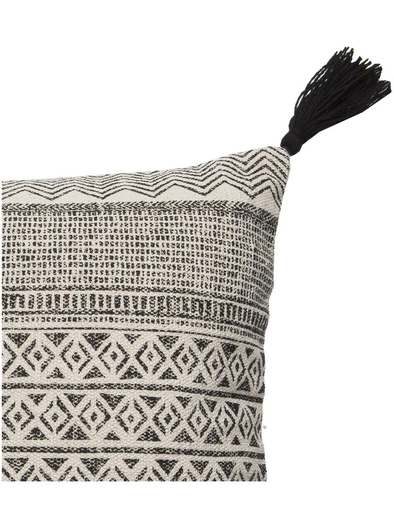 Coussin en coton imprimé avec pompons AFRICA 'Deko&co' Blanc Noir Gris - Kiabi