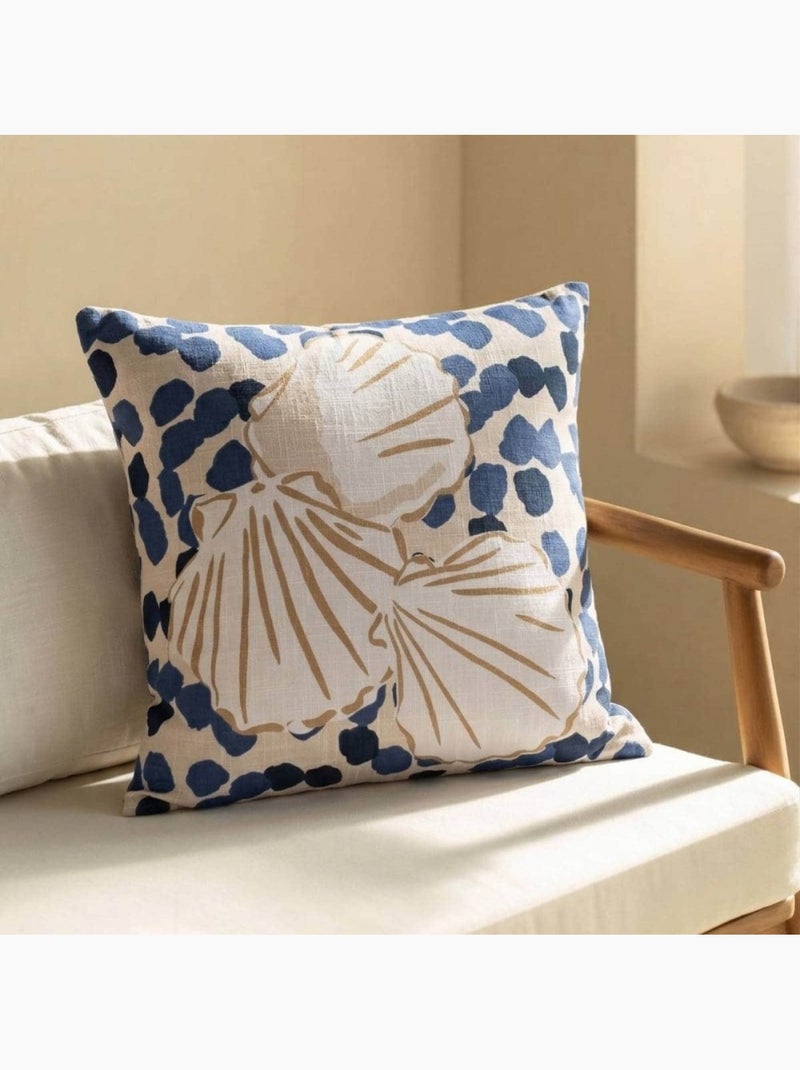 Coussin en coton imprimé coquillages 40x40cm Bleu - Kiabi