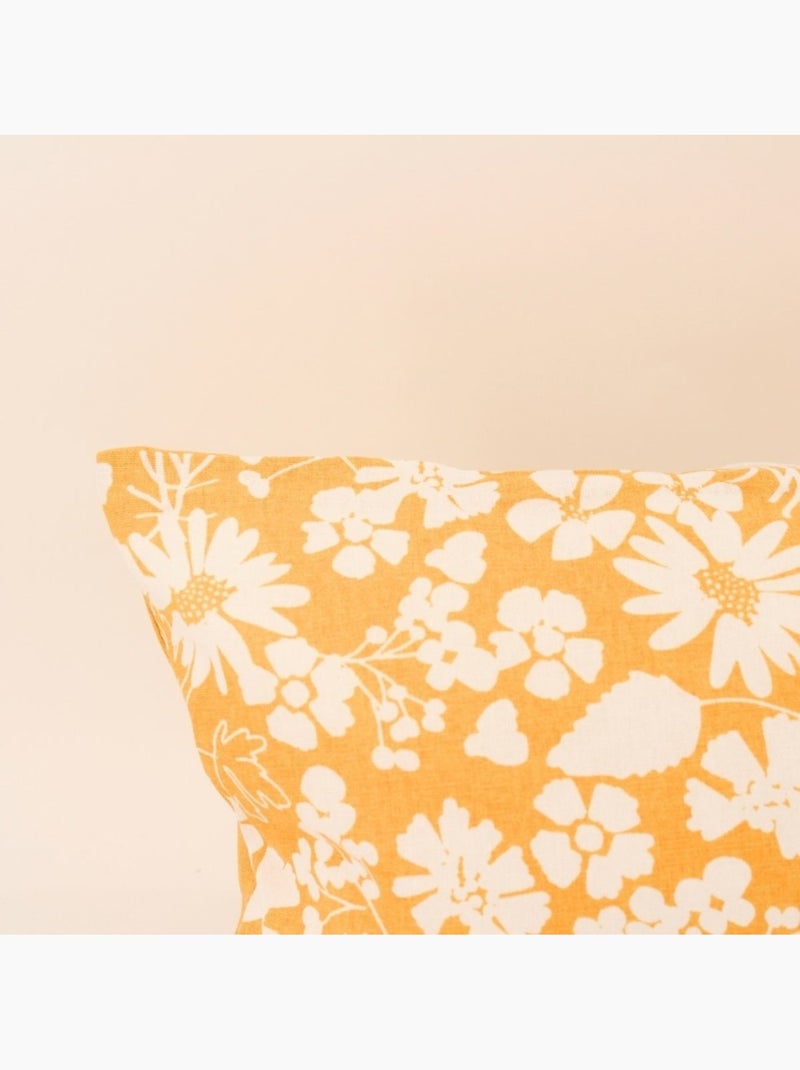 Coussin en coton imprimé fleurs jaune 30x50cm Jaune - Kiabi