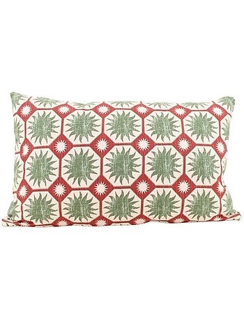 Coussin en coton imprimé soleil vert 30x50cm