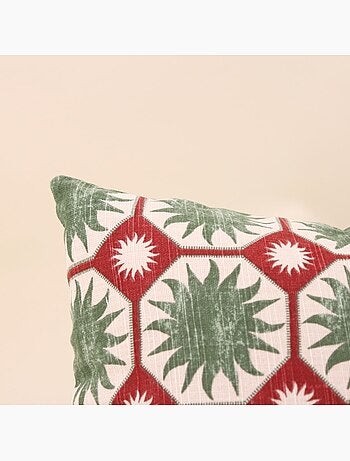 Coussin en coton imprimé soleil vert 30x50cm