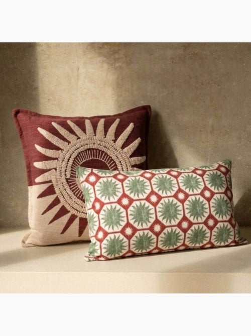 Coussin en coton imprimé soleil vert 30x50cm - Kiabi