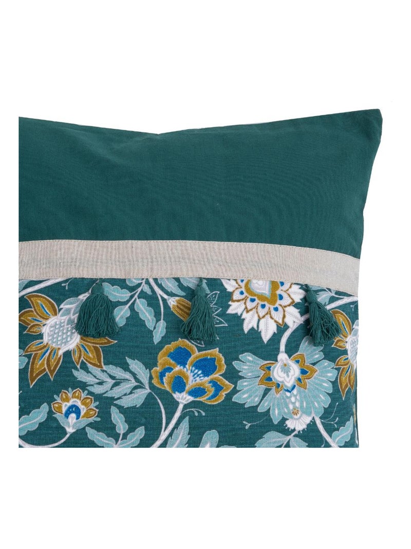 Coussin en coton INDIANA à pompons 'Deko&co' Bleu turquoise - Kiabi