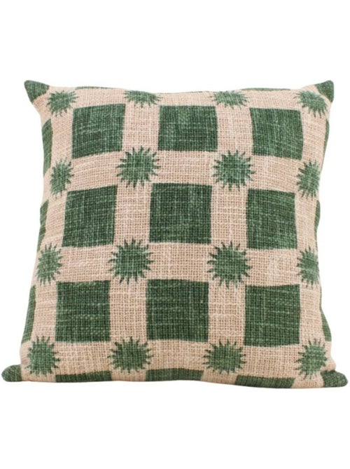 Coussin en coton natté imprimé soleils verts 40x40cm - Kiabi