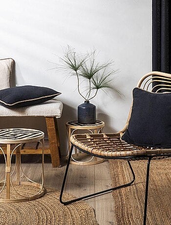 Coussin en coton recyclé avec piping jute 'Deko&co'