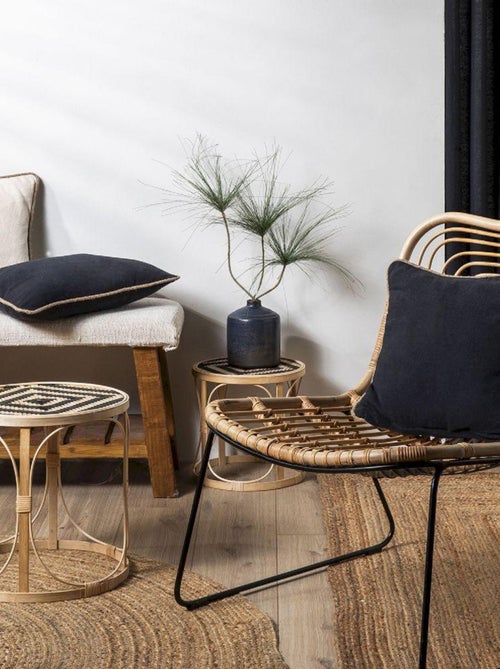 Coussin en coton recyclé avec piping jute 'Deko&co' - Kiabi