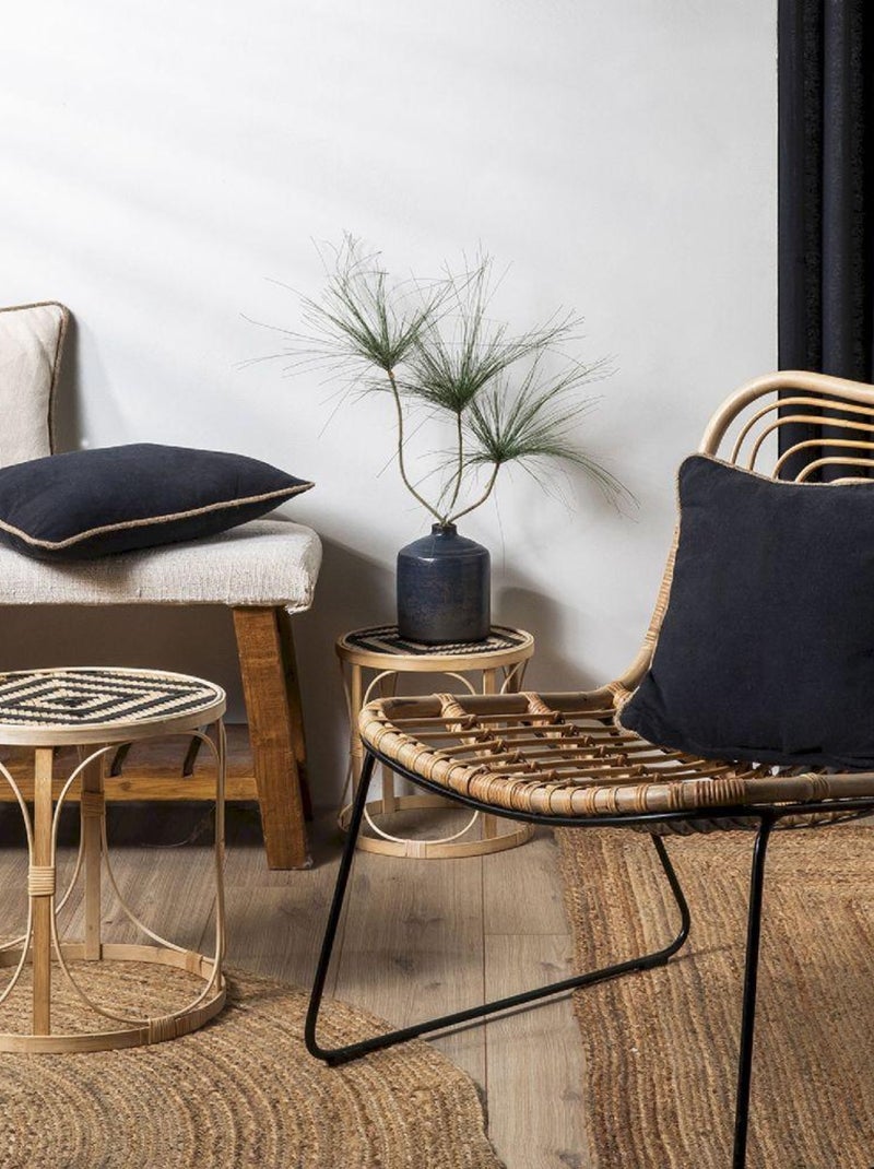Coussin en coton recyclé avec piping jute 'Deko&co' Noir - Kiabi