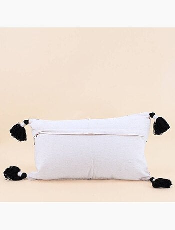 Coussin en coton tissé finition pompons beige, noir 30x50cm