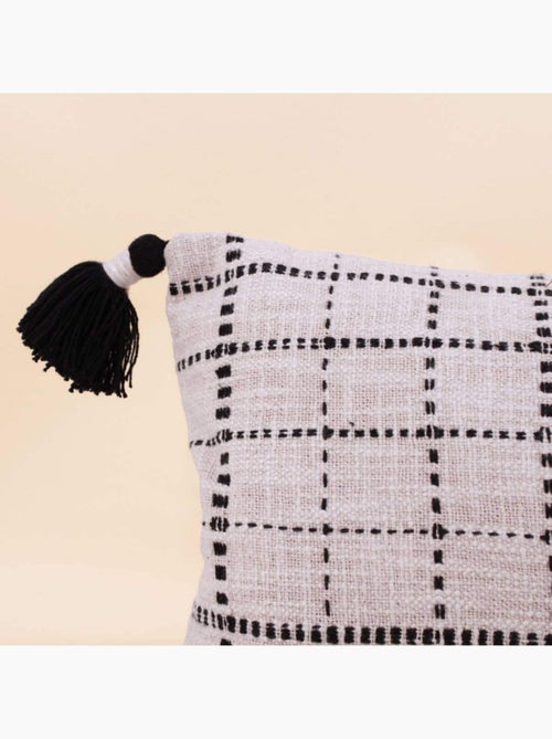 Coussin en coton tissé finition pompons beige, noir 30x50cm - Kiabi