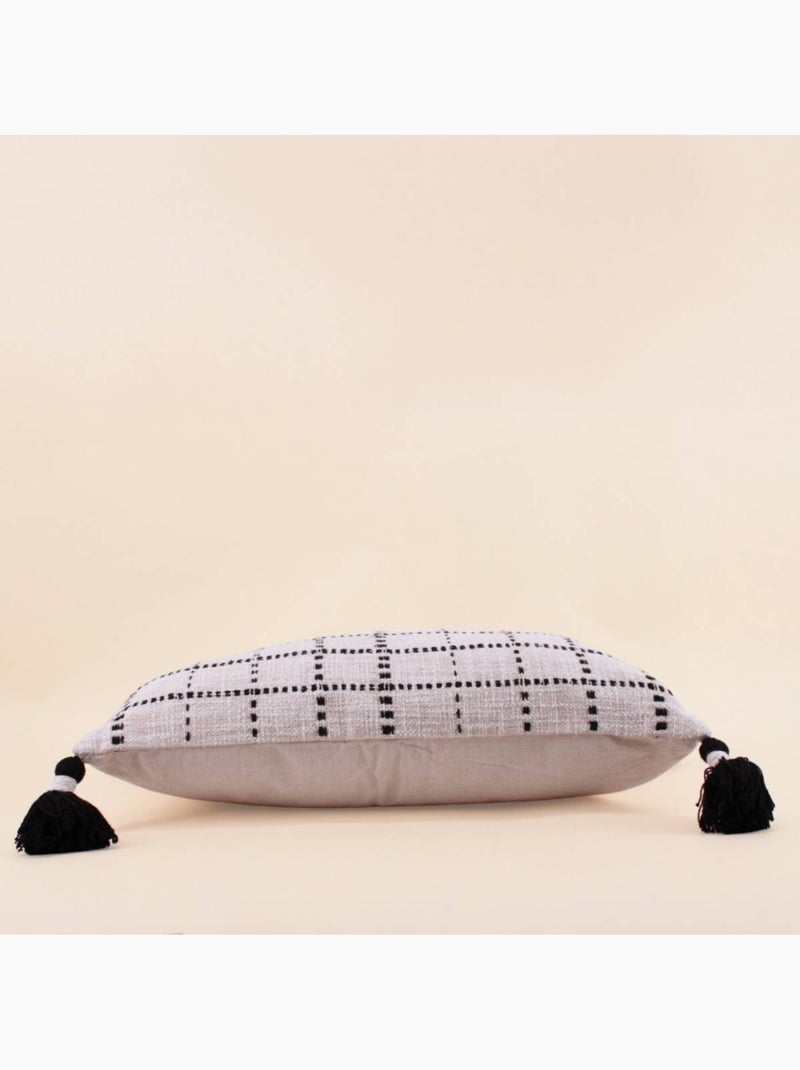 Coussin en coton tissé finition pompons beige, noir 30x50cm Beige - Kiabi