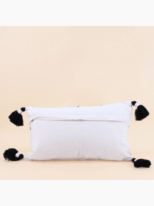Coussin en coton tissé finition pompons beige, noir 30x50cm - Kiabi