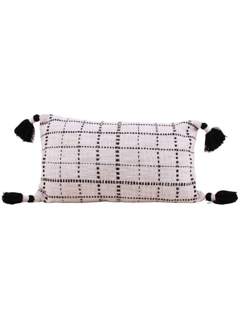 Coussin en coton tissé finition pompons beige, noir 30x50cm Beige - Kiabi