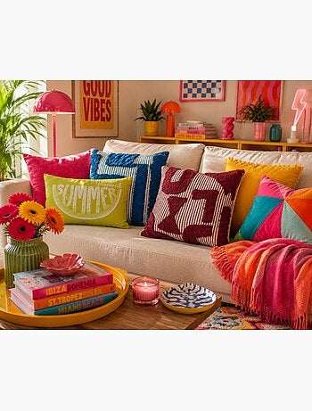 Coussin en coton tufte poppy colors