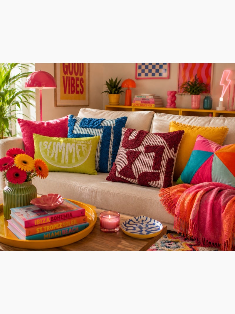 Coussin en coton tufte poppy colors Violet - Kiabi