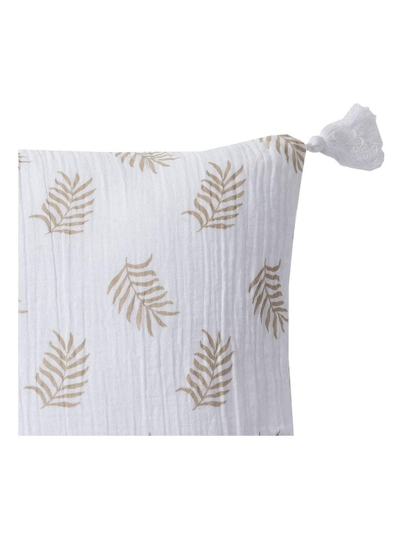 Coussin en double gaze de coton avec imprimé feuillage 'Deko&co' Blanc Beige - Kiabi