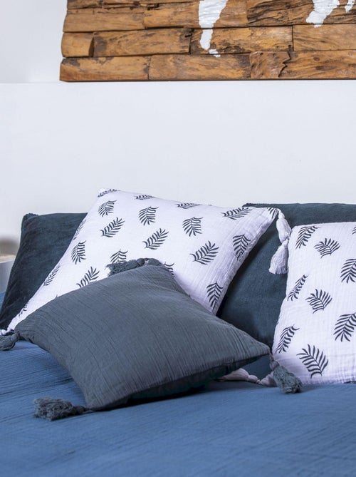 Coussin en double gaze de coton avec imprimé feuillage 'Deko&co' - Kiabi