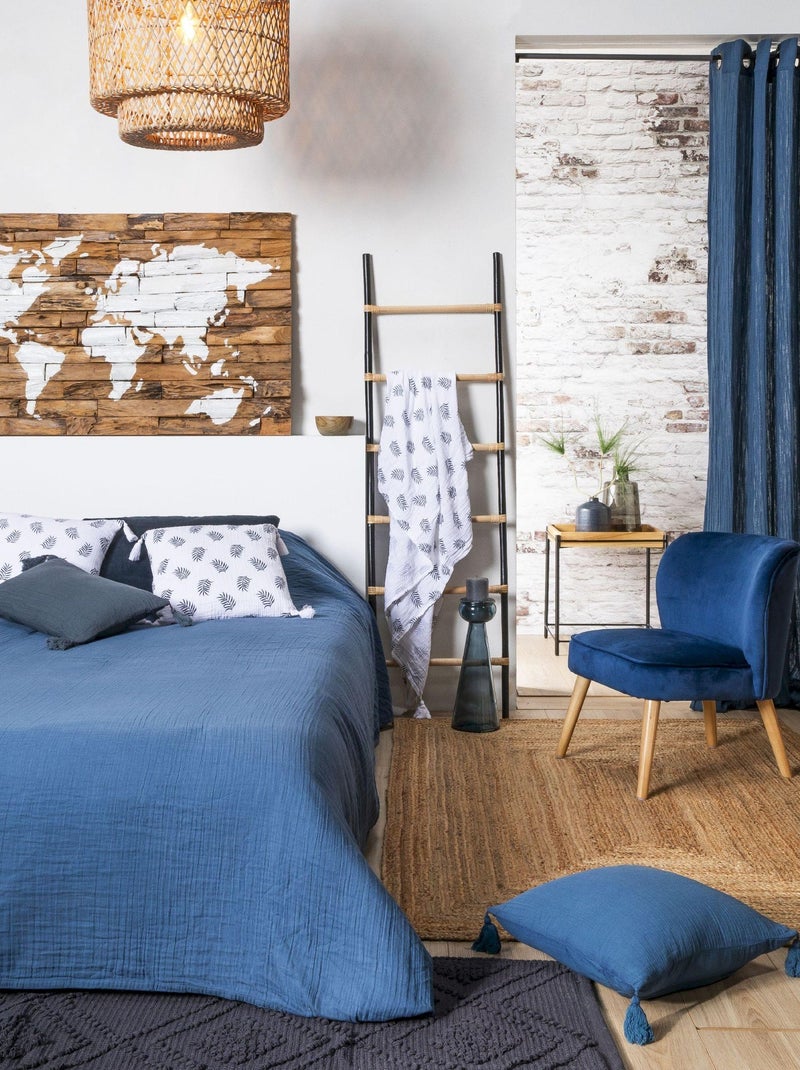 Coussin en double gaze de coton 'Deko&co' Bleu foncé - Kiabi